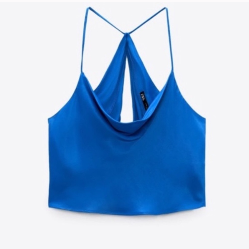 Zara Crop Top Cowl Neck Blue Size XS